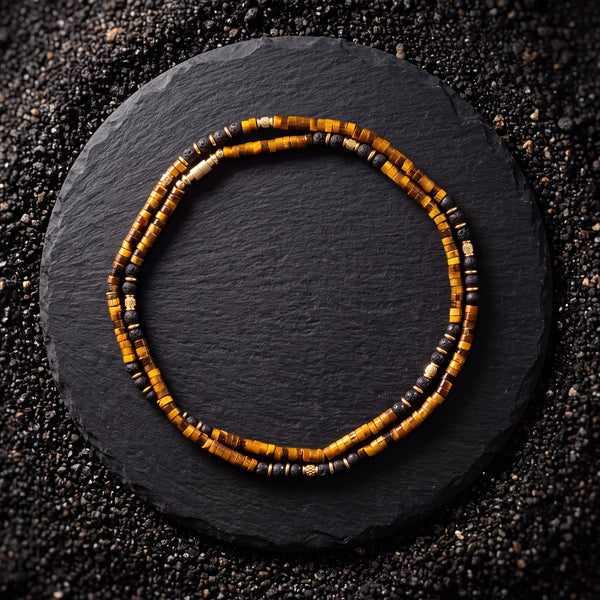 Tiger Eye & Lava Rock Heishi Beads Mala