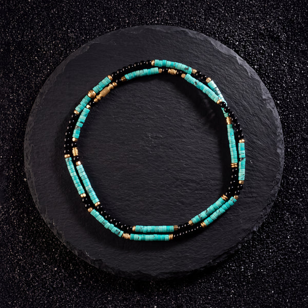 Tibetan Turquoise & Black Onyx Heishi Beads Mala