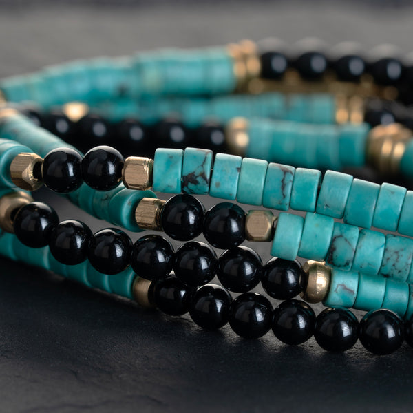 Tibetan Turquoise & Black Onyx Heishi Beads Mala