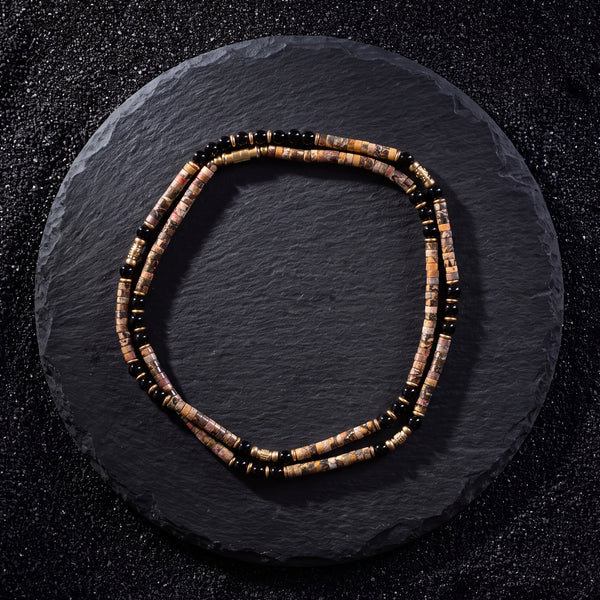 Rhyolite & Black Onyx Heishi Beads Mala