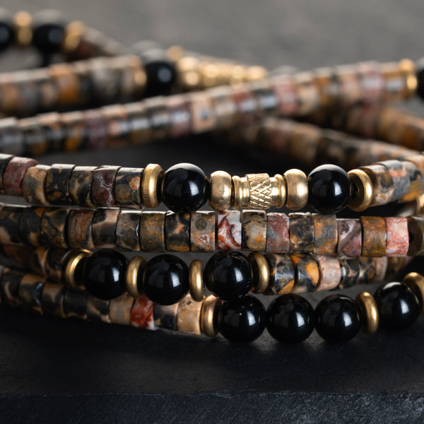 Rhyolite & Black Onyx Heishi Beads Mala