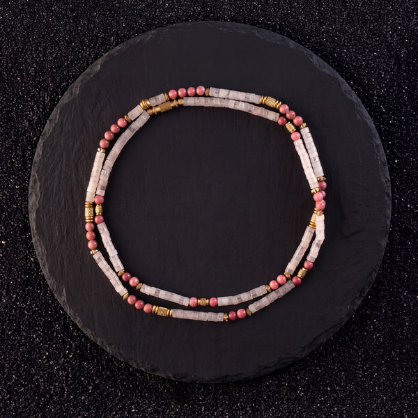 Rose Quartz & Rhodonite Heishi Beads Mala