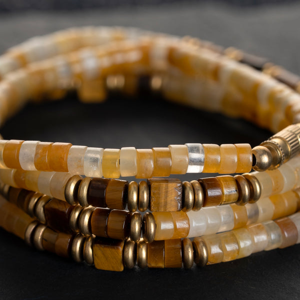 Yellow Onyx & Tiger Eye Heishi Beads Mala
