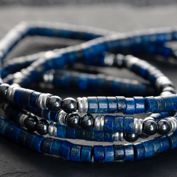 Lapis Lazuli & Hematite Heishi Beads Mala