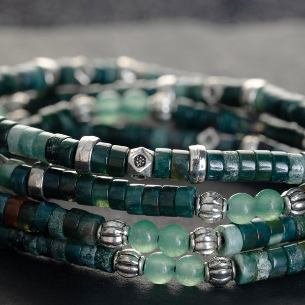 Moss Agate & Aventurine Heishi Beads Mala