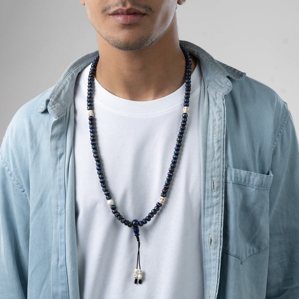 Lapis Inlaid Bone and Skull Impermanence Mala - Art Of Tibet