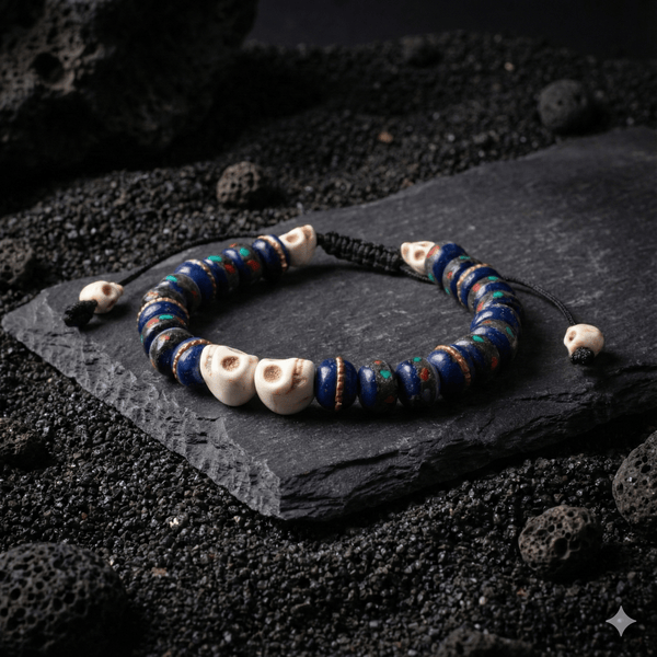 Lapis Inlaid Bone & Skull Impermanence Bracelet - Art Of Tibet