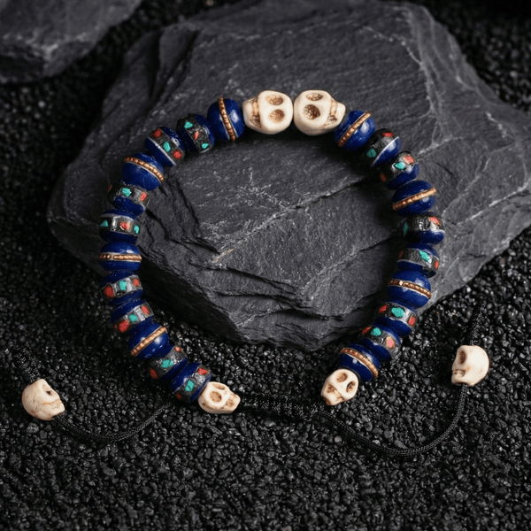 Lapis Inlaid Bone & Skull Impermanence Bracelet - Art Of Tibet