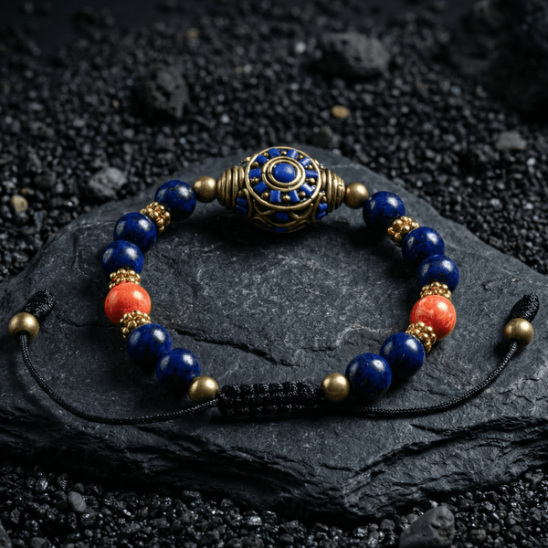Lapis Wheel Of Dharma Charm Bracelet - Art Of Tibet