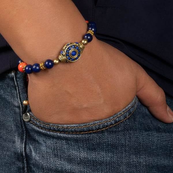 Lapis Wheel Of Dharma Charm Bracelet - Art Of Tibet