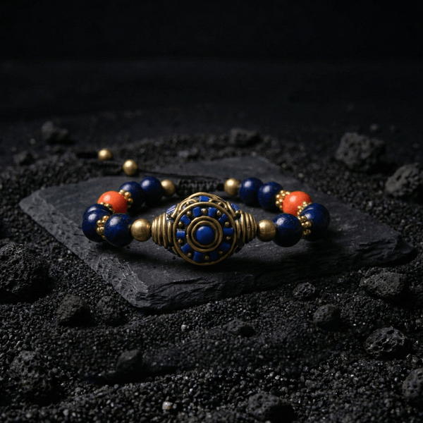 Lapis Wheel Of Dharma Charm Bracelet - Art Of Tibet