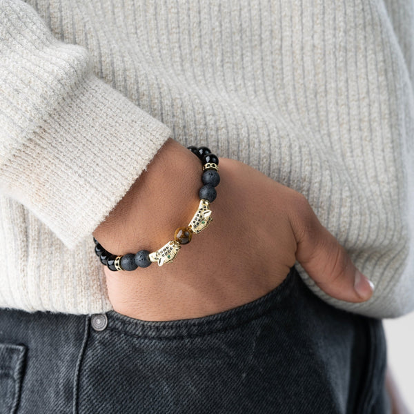 Lava and Onyx Panther Head Bracelet - Art Of Tibet