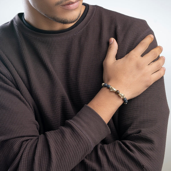 Lava and Onyx Panther Head Bracelet - Art Of Tibet