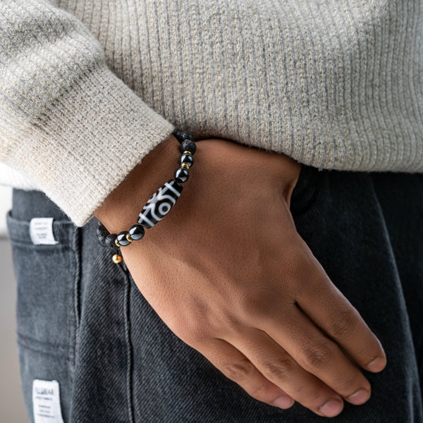 Lava Stone & Dzi Beads Grounding Bracelet - Art Of Tibet