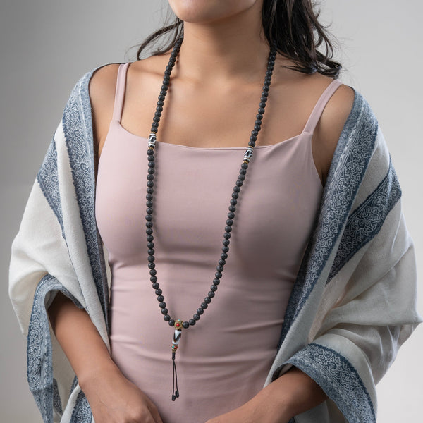 Lava Stone Dzi Beads Mala - Art Of Tibet