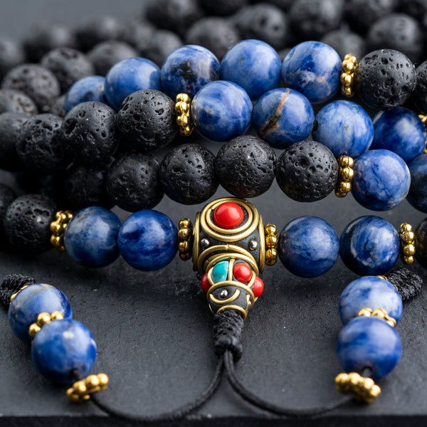 Lava Stone with Soldalite Calming Mala - Art Of Tibet