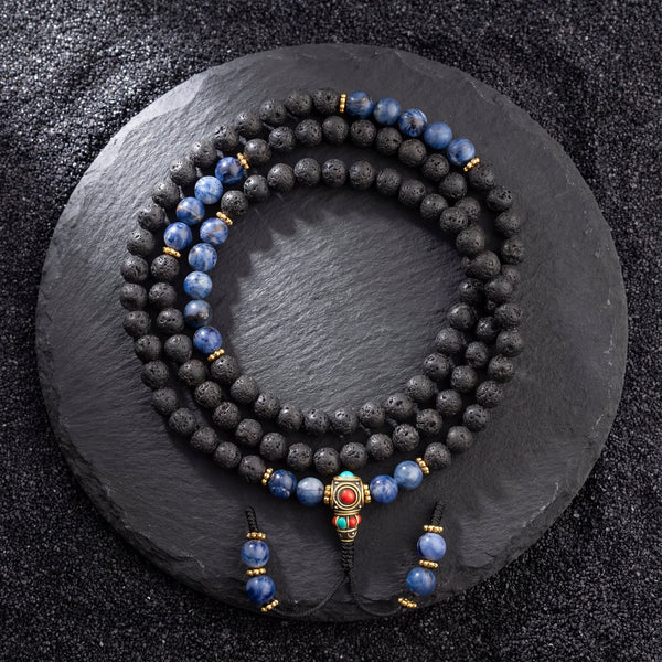 Lava Stone with Soldalite Calming Mala - Art Of Tibet