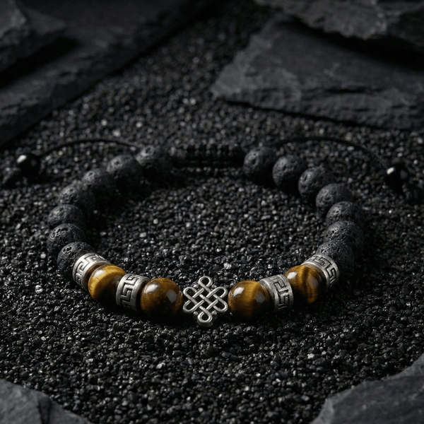 Lava Stone with Tiger Eye Endless Knot Bracelet - Art Of Tibet