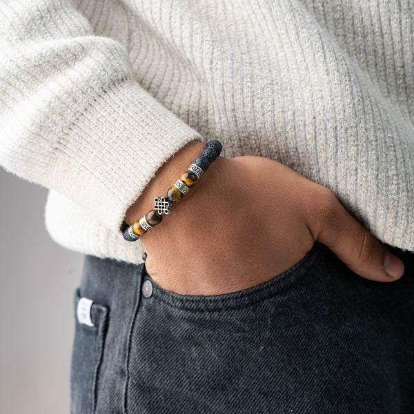 Lava Stone with Tiger Eye Endless Knot Bracelet - Art Of Tibet