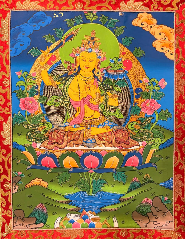 Manjushri Thangka - Silk Framed - Art Of Tibet