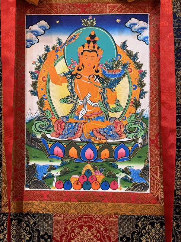 Manjushri Thangka - Silk Framed - Art Of Tibet