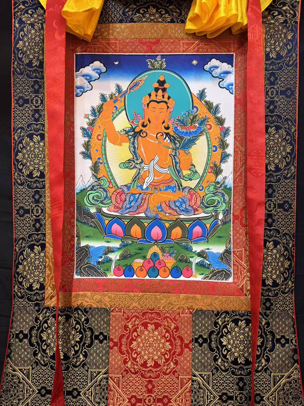 Manjushri Thangka - Silk Framed - Art Of Tibet