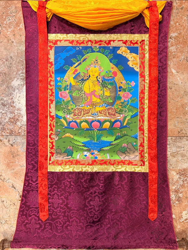 Manjushri Thangka - Silk Framed - Art Of Tibet