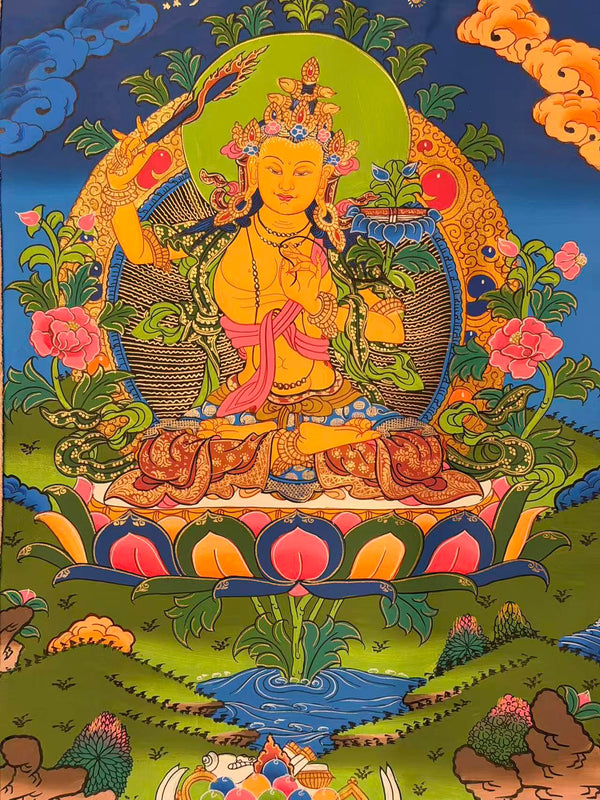 Manjushri Thangka - Silk Framed - Art Of Tibet