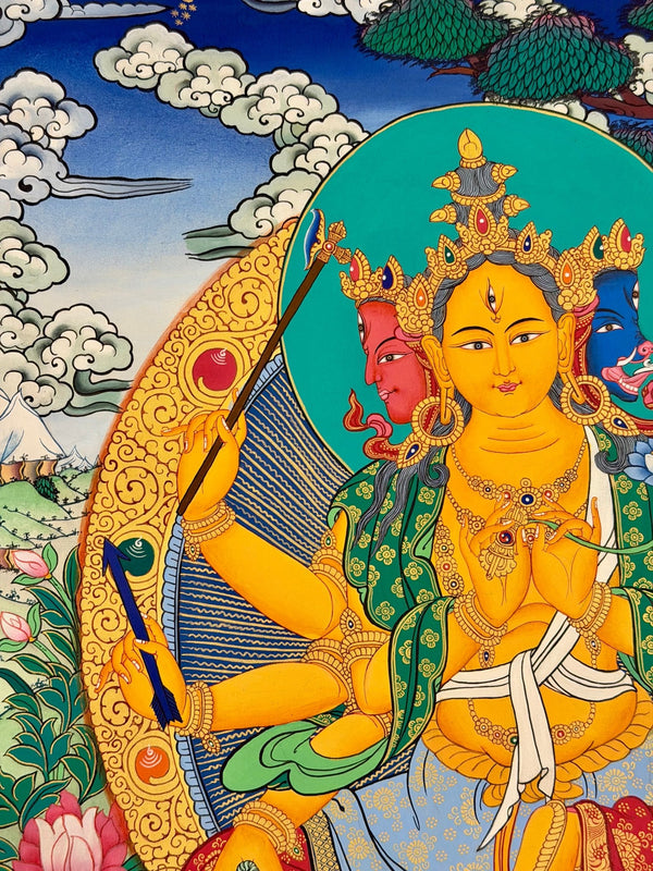 Marichi: Goddess of Dawn Pulled by a Chariot of Seven Pigs Thangka - Art Of Tibet