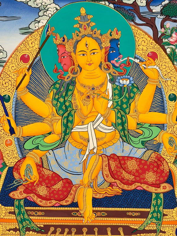 Marichi: Goddess of Dawn Pulled by a Chariot of Seven Pigs Thangka - Art Of Tibet