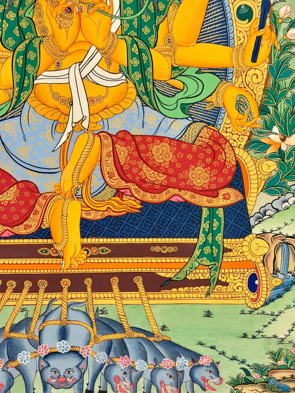 Marichi: Goddess of Dawn Pulled by a Chariot of Seven Pigs Thangka - Art Of Tibet