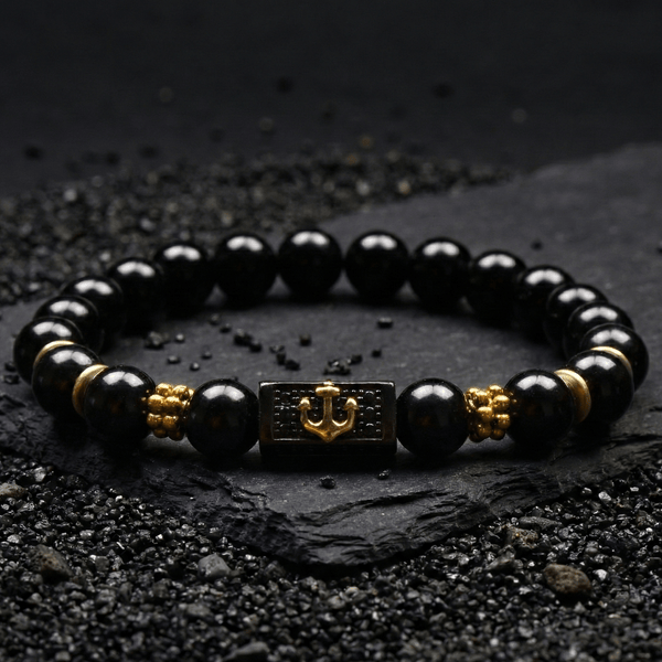 Matt Black Onyx Anchor Inlaid Hope Bracelet - Art Of Tibet