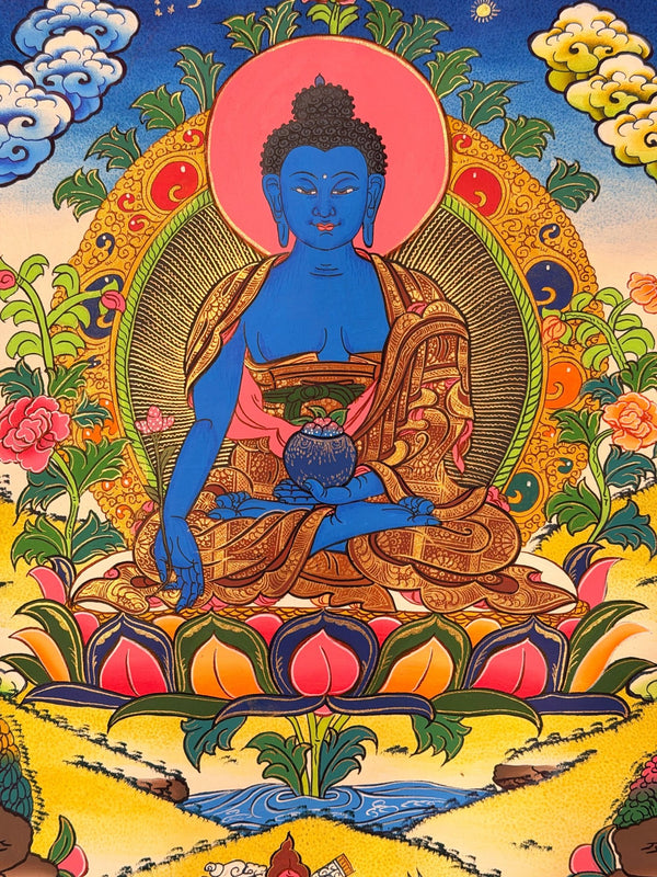 Medicine Buddha Thangka - Silk Framed - Art Of Tibet