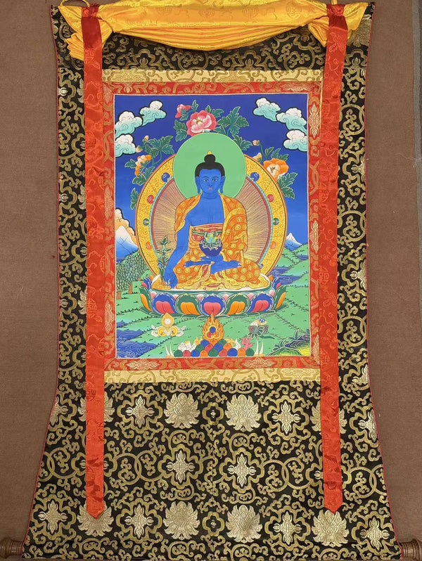 Medicine Buddha Thangka - Silk Framed - Art Of Tibet