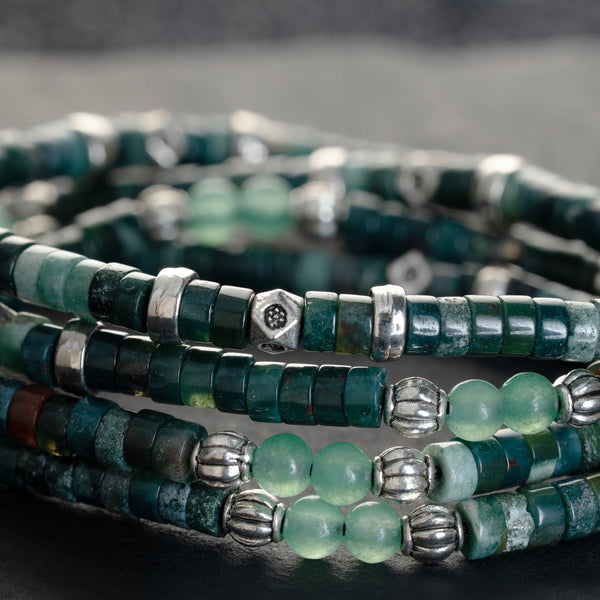 Moss Agate & Aventurine Heishi Beads Mala - Art Of Tibet