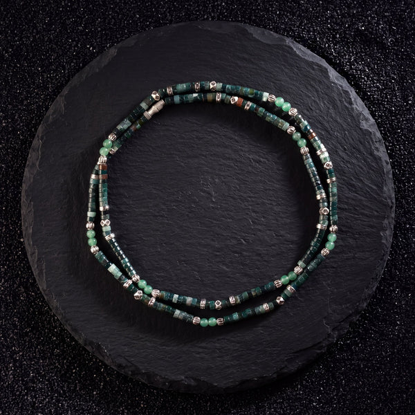 Moss Agate & Aventurine Heishi Beads Mala - Art Of Tibet