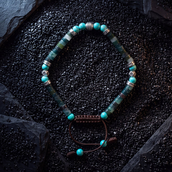 Moss Agate & Tibetan Turquoise Heishi Beads Bracelet - Art Of Tibet
