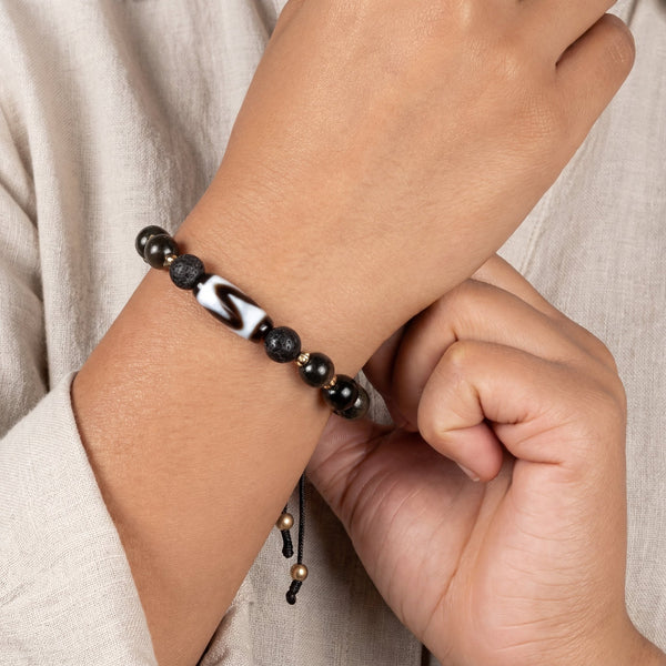 Obsidian Dzi Beads Bracelet - Art Of Tibet