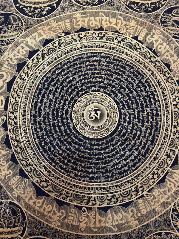 Om Mantra Mandala Large Thangka - Art Of Tibet