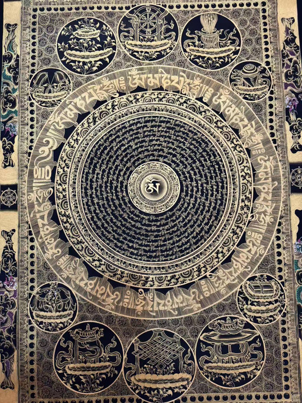 Om Mantra Mandala Large Thangka - Art Of Tibet