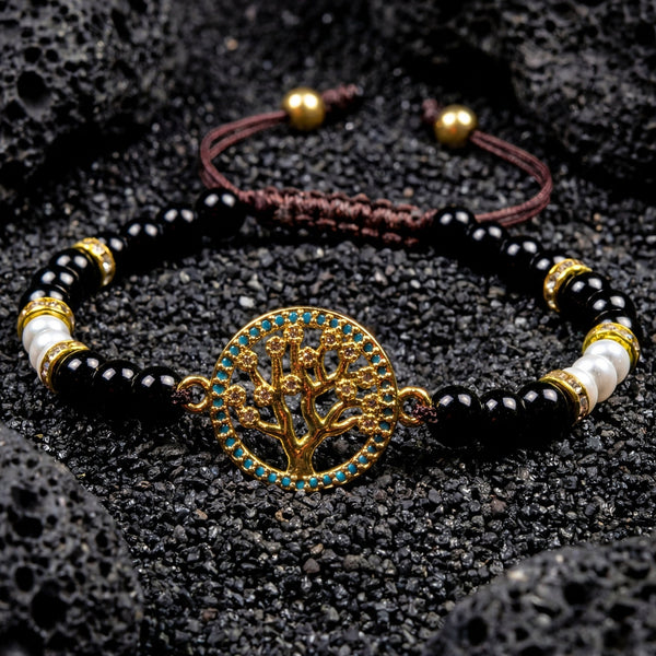 Onyx and Mother of Pearl Tree Of Life Bracelet - Art Of Tibet