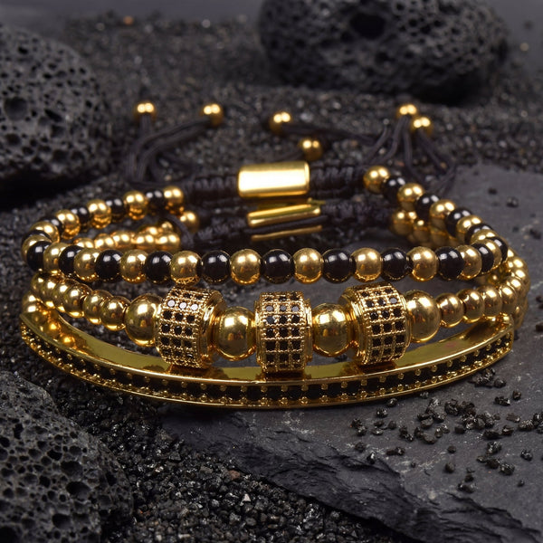 Onyx Black and Gold Bracelet Set - Art Of Tibet