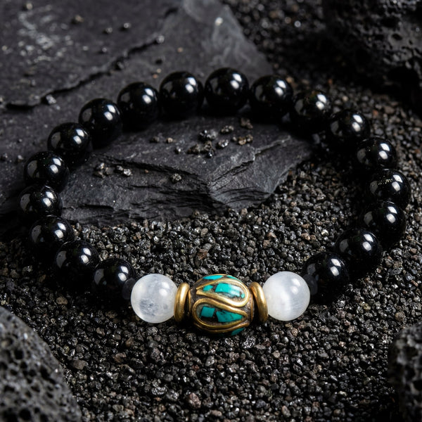 Onyx with Moonstone Divider Bracelet - Art Of Tibet