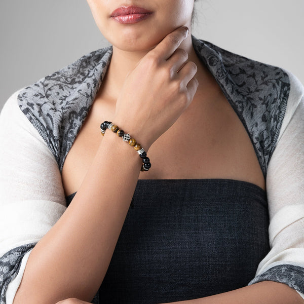 Onyx with Tiger Eye Endless Knot Bracelet - Art Of Tibet