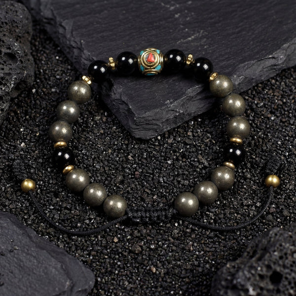 Pyrite & Onyx Bracelet – Prosperity & Protection - Art Of Tibet