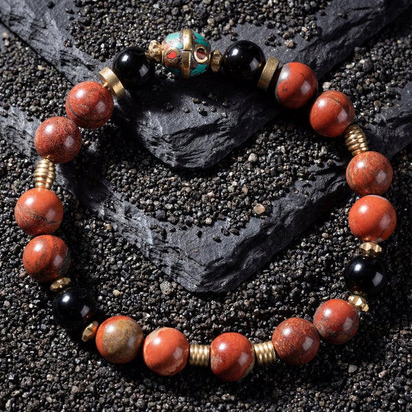 Red Jasper & Onyx Determination Bracelet - Art Of Tibet