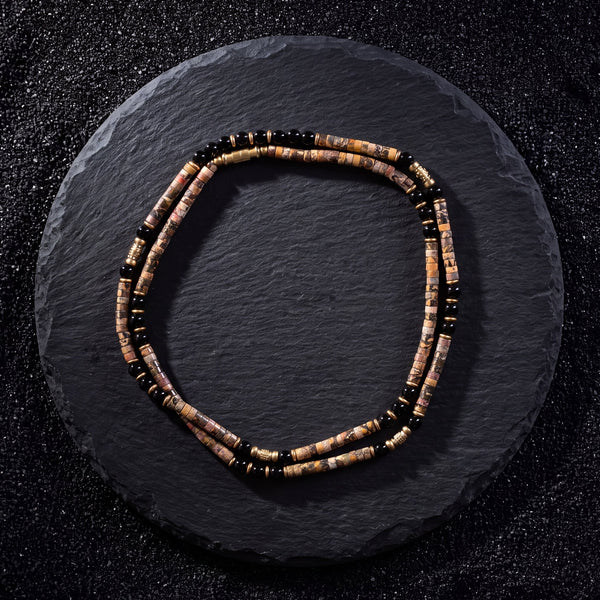 Rhyolite & Black Onyx Heishi Beads Mala - Art Of Tibet
