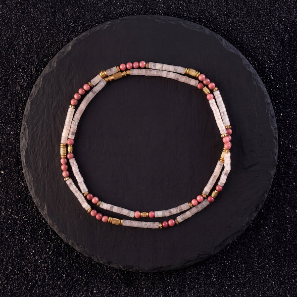 Rose Quartz & Rhodonite Heishi Beads Mala - Art Of Tibet