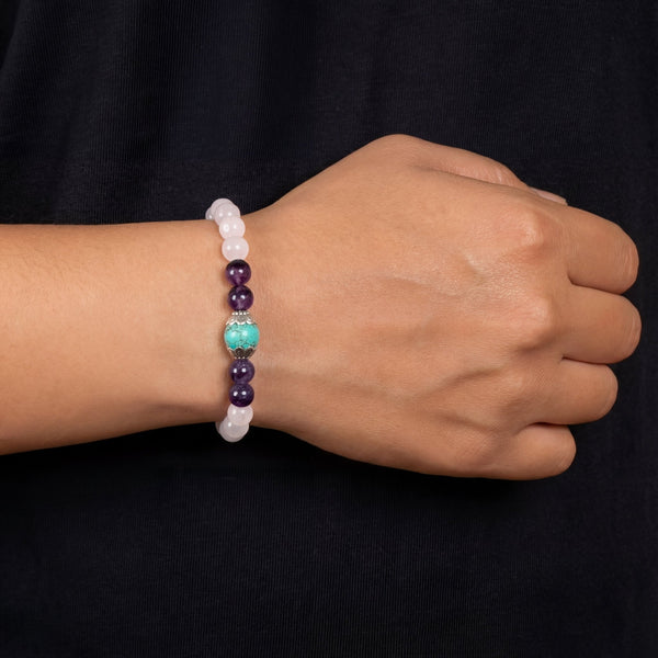 Rose Quartz with Tibetan Turquoise Spacer Bracelet - Art Of Tibet