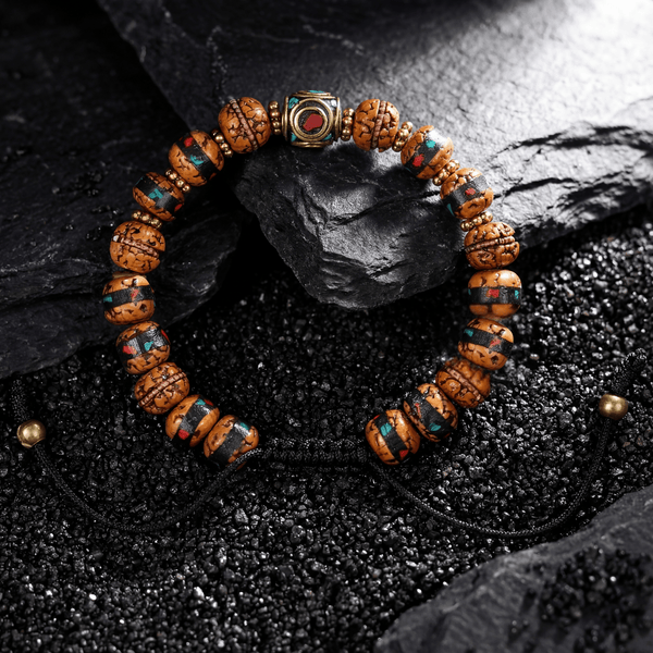 Rudraksha Bracelet with Turquoise & Coral Inlaid - Art Of Tibet